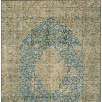 3' X 5' Blue And Beige Medallion Washable Indoor Outdoor Area Rug