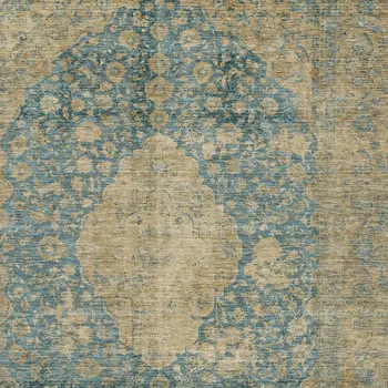 8' X 10' Blue And Beige Medallion Washable Indoor Outdoor Area Rug