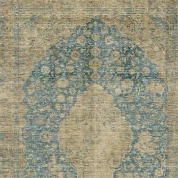 9' X 12' Blue And Beige Medallion Washable Indoor Outdoor Area Rug