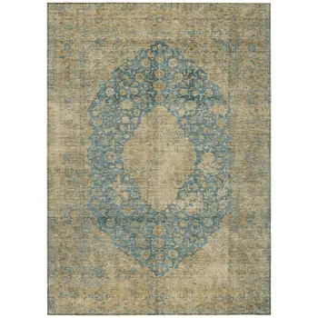 10' X 14' Blue And Beige Medallion Washable Indoor Outdoor Area Rug