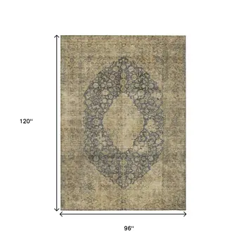 8' X 10' Charcoal And Beige Medallion Washable Indoor Outdoor Area Rug