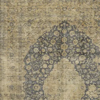 8' X 10' Charcoal And Beige Medallion Washable Indoor Outdoor Area Rug