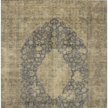 9' X 12' Charcoal And Beige Medallion Washable Indoor Outdoor Area Rug
