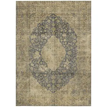 10' X 14' Charcoal And Beige Medallion Washable Indoor Outdoor Area Rug