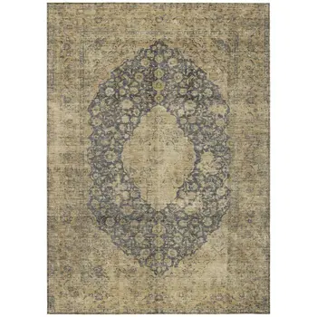 10' X 14' Charcoal And Beige Medallion Washable Indoor Outdoor Area Rug