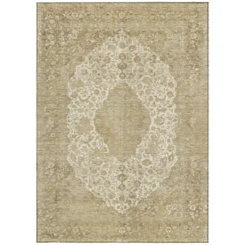 3' X 5' Ivory And Beige Medallion Washable Indoor Outdoor Area Rug