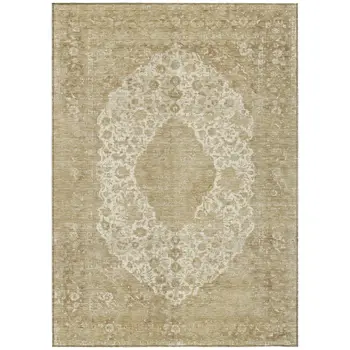3' X 5' Ivory And Beige Medallion Washable Indoor Outdoor Area Rug