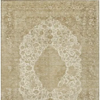 3' X 5' Ivory And Beige Medallion Washable Indoor Outdoor Area Rug