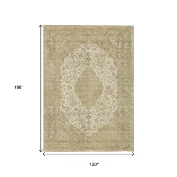 10' X 14' Ivory And Beige Medallion Washable Indoor Outdoor Area Rug