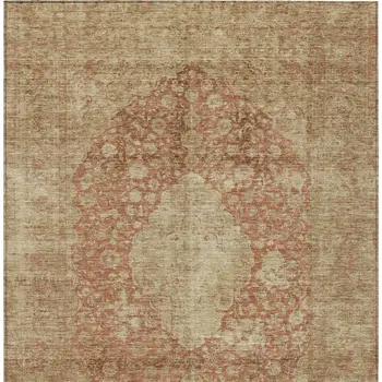 3' X 5' Rust And Beige Medallion Washable Indoor Outdoor Area Rug