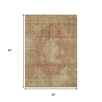 3' X 5' Rust And Beige Medallion Washable Indoor Outdoor Area Rug