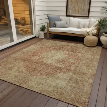 3' X 5' Rust And Beige Medallion Washable Indoor Outdoor Area Rug