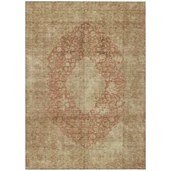 3' X 5' Rust And Beige Medallion Washable Indoor Outdoor Area Rug