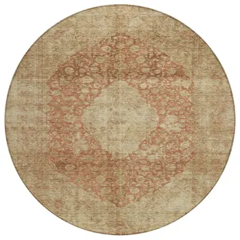 8' Rust And Beige Round Medallion Washable Indoor Outdoor Area Rug