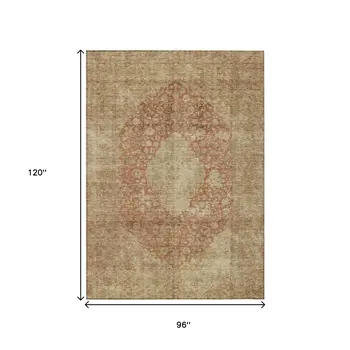 8' X 10' Rust And Beige Medallion Washable Indoor Outdoor Area Rug