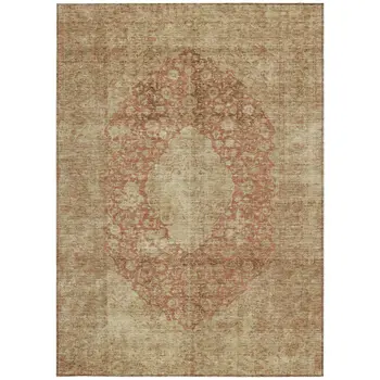 9' X 12' Rust And Beige Medallion Washable Indoor Outdoor Area Rug