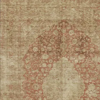9' X 12' Rust And Beige Medallion Washable Indoor Outdoor Area Rug