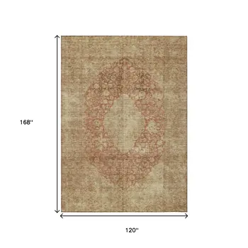10' X 14' Rust And Beige Medallion Washable Indoor Outdoor Area Rug