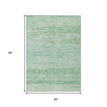 5' X 8' Artichoke Green And Beige Trellis Washable Indoor Outdoor Area Rug