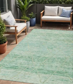 5' X 8' Artichoke Green And Beige Trellis Washable Indoor Outdoor Area Rug