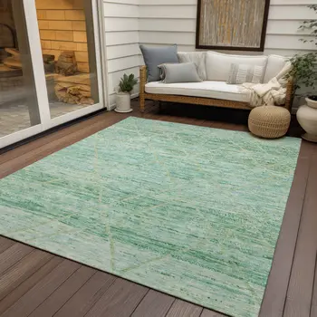 5' X 8' Artichoke Green And Beige Trellis Washable Indoor Outdoor Area Rug