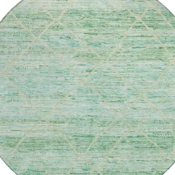 8' Artichoke Green And Beige Round Trellis Washable Indoor Outdoor Area Rug