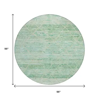8' Artichoke Green And Beige Round Trellis Washable Indoor Outdoor Area Rug