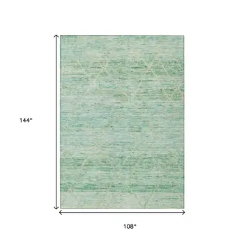 9' X 12' Artichoke Green And Beige Trellis Washable Indoor Outdoor Area Rug