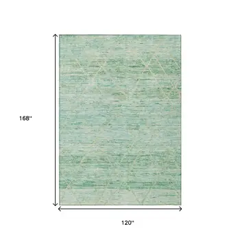10' X 14' Artichoke Green And Beige Trellis Washable Indoor Outdoor Area Rug