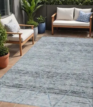 5' X 8' Blue And Gray Trellis Washable Indoor Outdoor Area Rug
