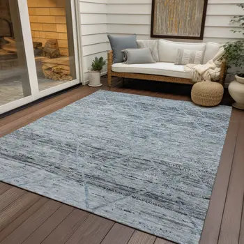 5' X 8' Blue And Gray Trellis Washable Indoor Outdoor Area Rug