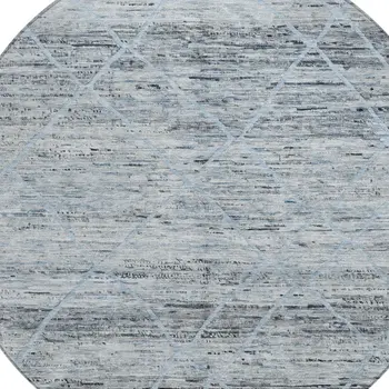 8' Blue And Gray Round Trellis Washable Indoor Outdoor Area Rug