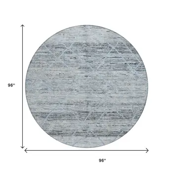 8' Blue And Gray Round Trellis Washable Indoor Outdoor Area Rug