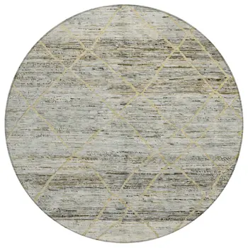 8' Pewter And Gold Round Trellis Washable Indoor Outdoor Area Rug