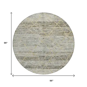 8' Pewter And Gold Round Trellis Washable Indoor Outdoor Area Rug