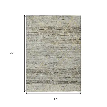 8' X 10' Pewter And Gold Trellis Washable Indoor Outdoor Area Rug