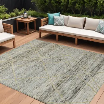 8' X 10' Pewter And Gold Trellis Washable Indoor Outdoor Area Rug