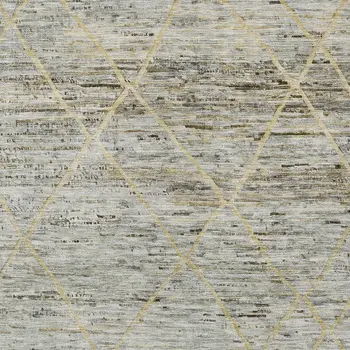 9' X 12' Pewter And Gold Trellis Washable Indoor Outdoor Area Rug
