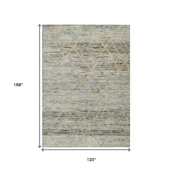 10' X 14' Pewter And Gold Trellis Washable Indoor Outdoor Area Rug