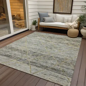 10' X 14' Pewter And Gold Trellis Washable Indoor Outdoor Area Rug