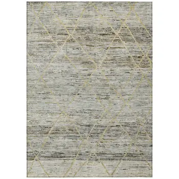 10' X 14' Pewter And Gold Trellis Washable Indoor Outdoor Area Rug
