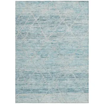 3' X 5' Teal Blue And Ivory Trellis Washable Indoor Outdoor Area Rug