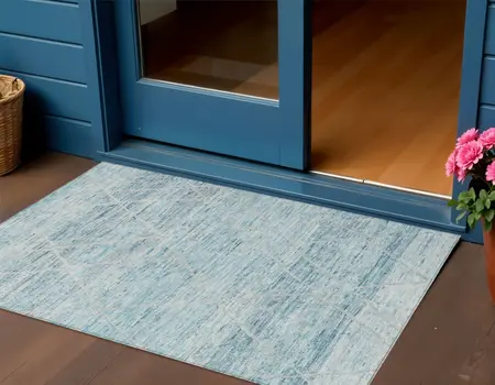 3' X 5' Teal Blue And Ivory Trellis Washable Indoor Outdoor Area Rug