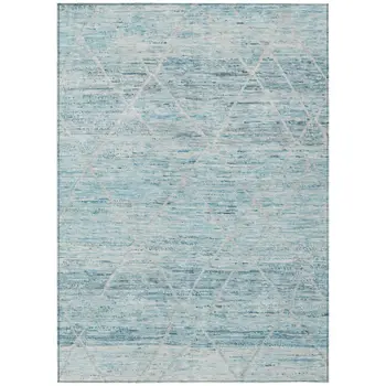 3' X 5' Teal Blue And Ivory Trellis Washable Indoor Outdoor Area Rug