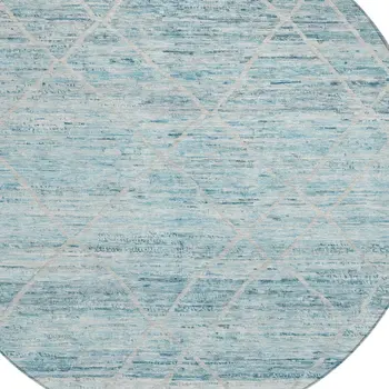8' Teal Blue And Ivory Round Trellis Washable Indoor Outdoor Area Rug
