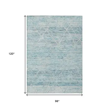 8' X 10' Teal Blue And Ivory Trellis Washable Indoor Outdoor Area Rug
