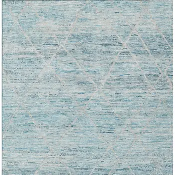 8' X 10' Teal Blue And Ivory Trellis Washable Indoor Outdoor Area Rug