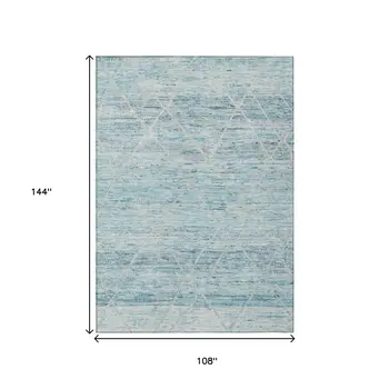 9' X 12' Teal Blue And Ivory Trellis Washable Indoor Outdoor Area Rug