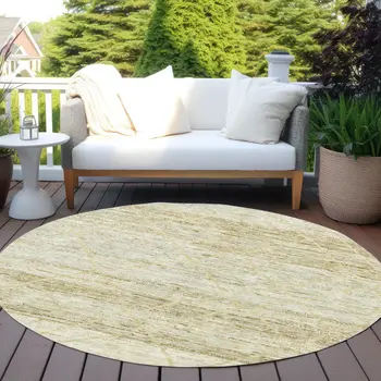 8' Wheat And Gold Round Trellis Washable Indoor Outdoor Area Rug