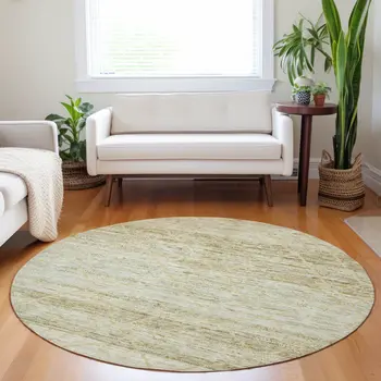 8' Wheat And Gold Round Trellis Washable Indoor Outdoor Area Rug